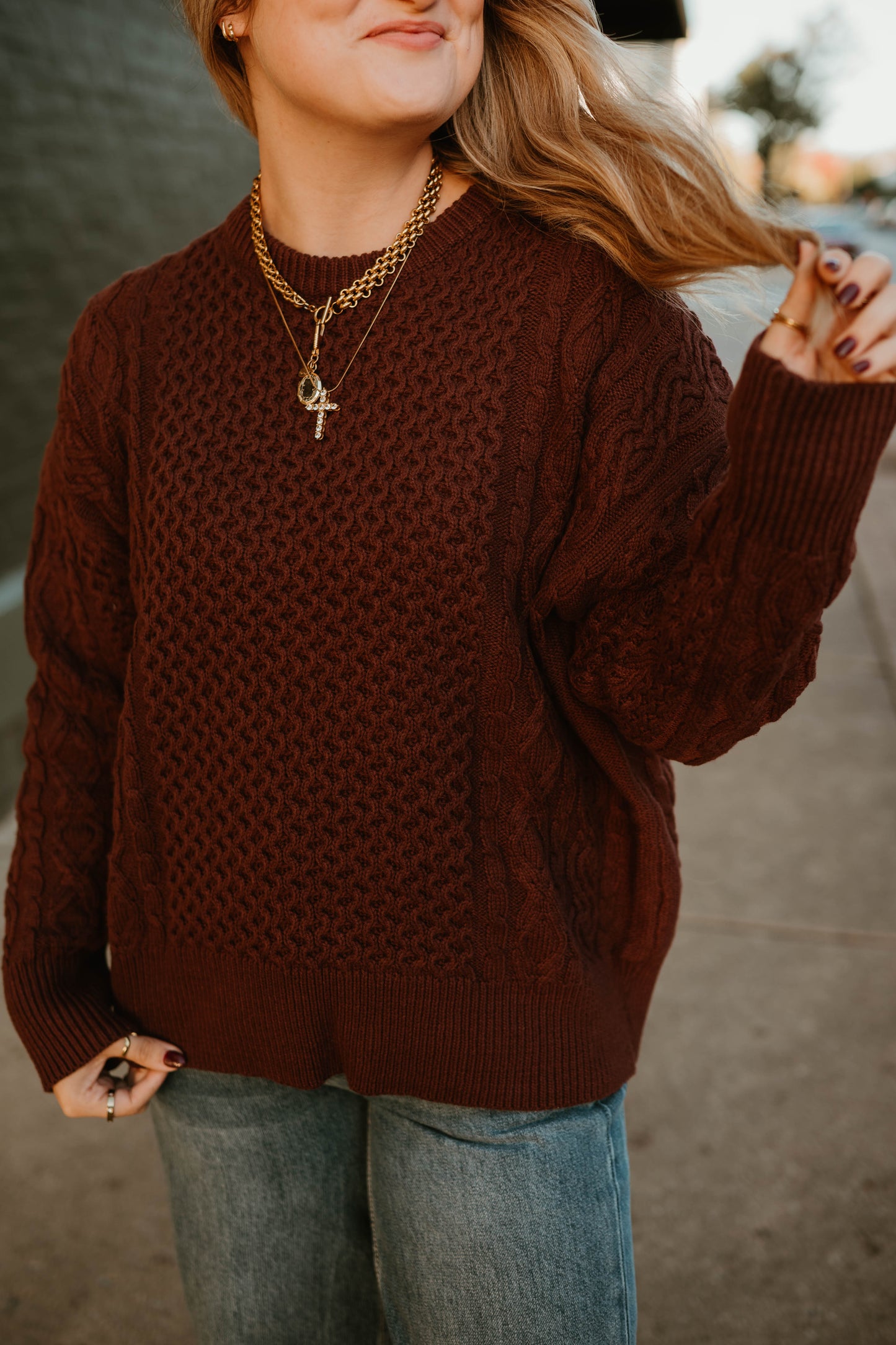 MAROON CABLE KNIT VINTAGE SWEATER