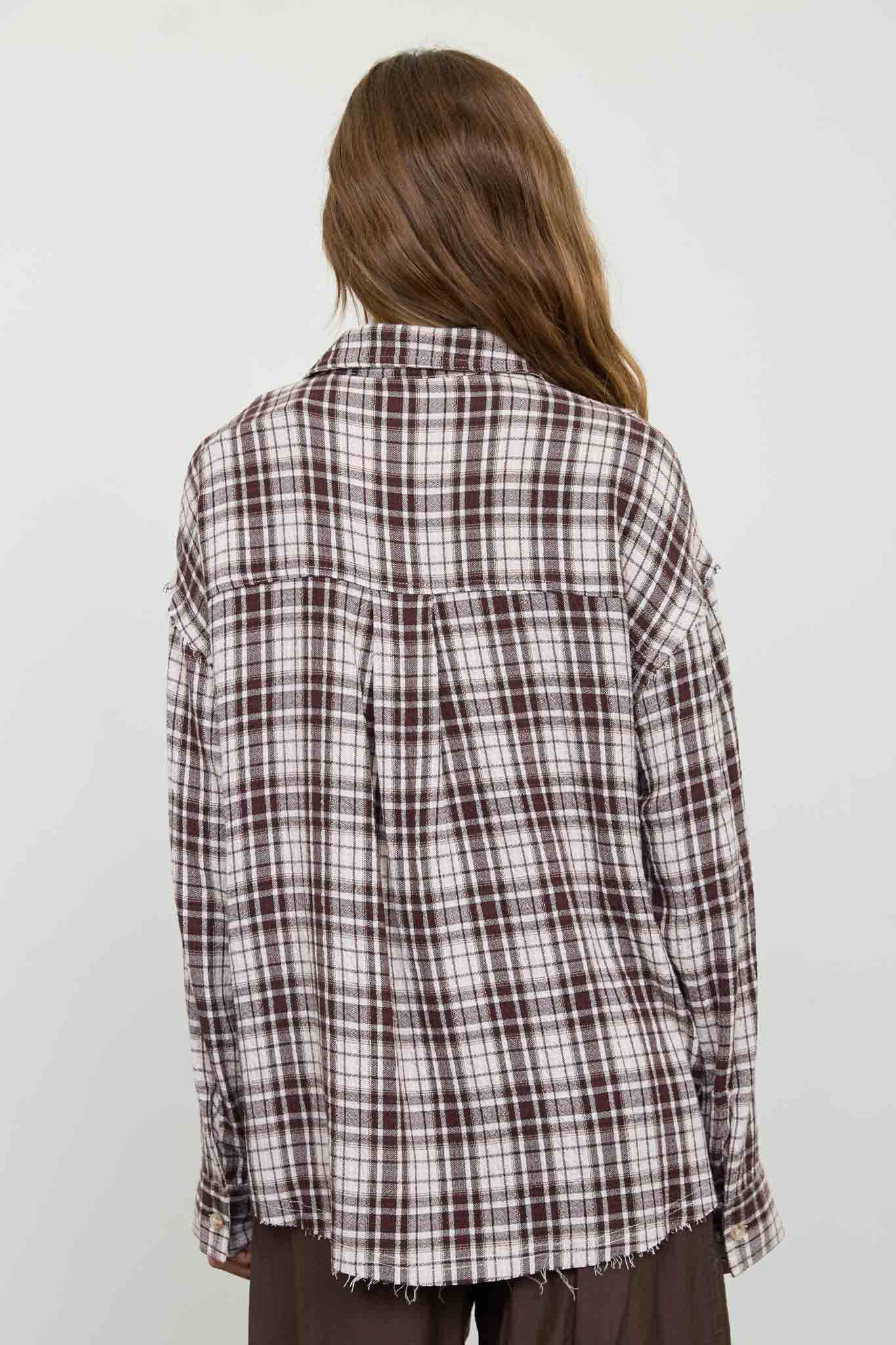 BROWN + CREAM PLAID BUTTON DOWN