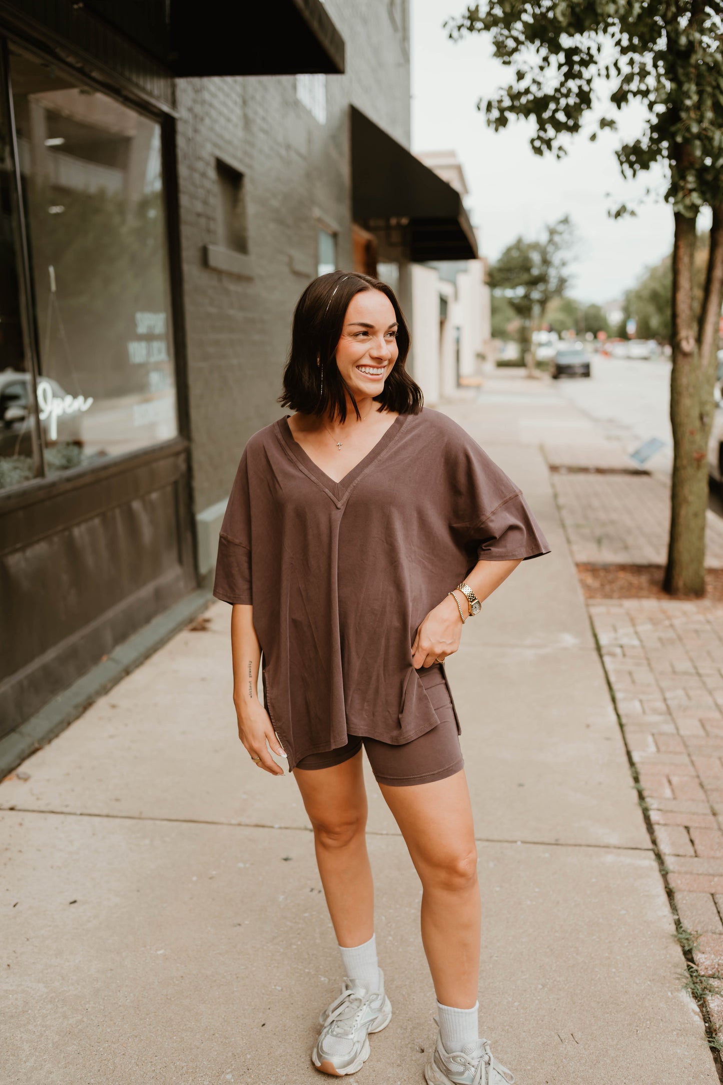 MOCHA OVERSIZED TEE + BIKER SHORT LOUNGE SET