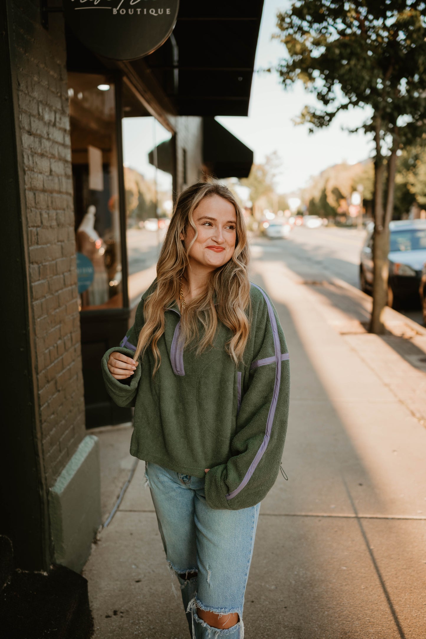 GREEN + LAVENDER TRIM HALF ZIP