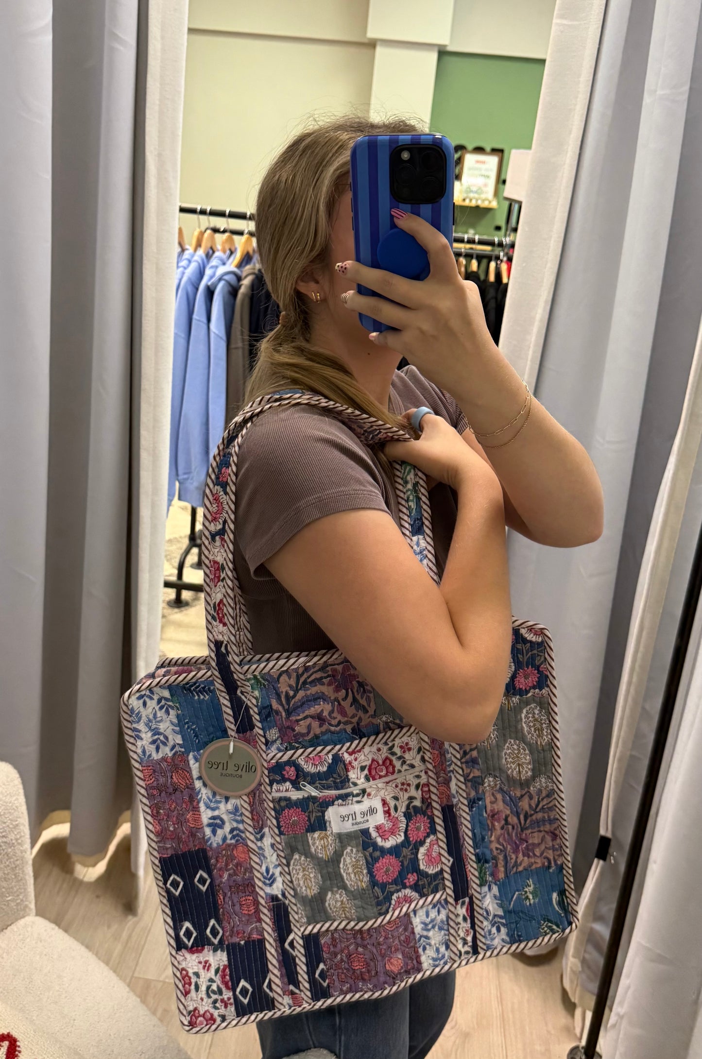 NAVY + PURPLE QUILTED PATCHWORK TOTE
