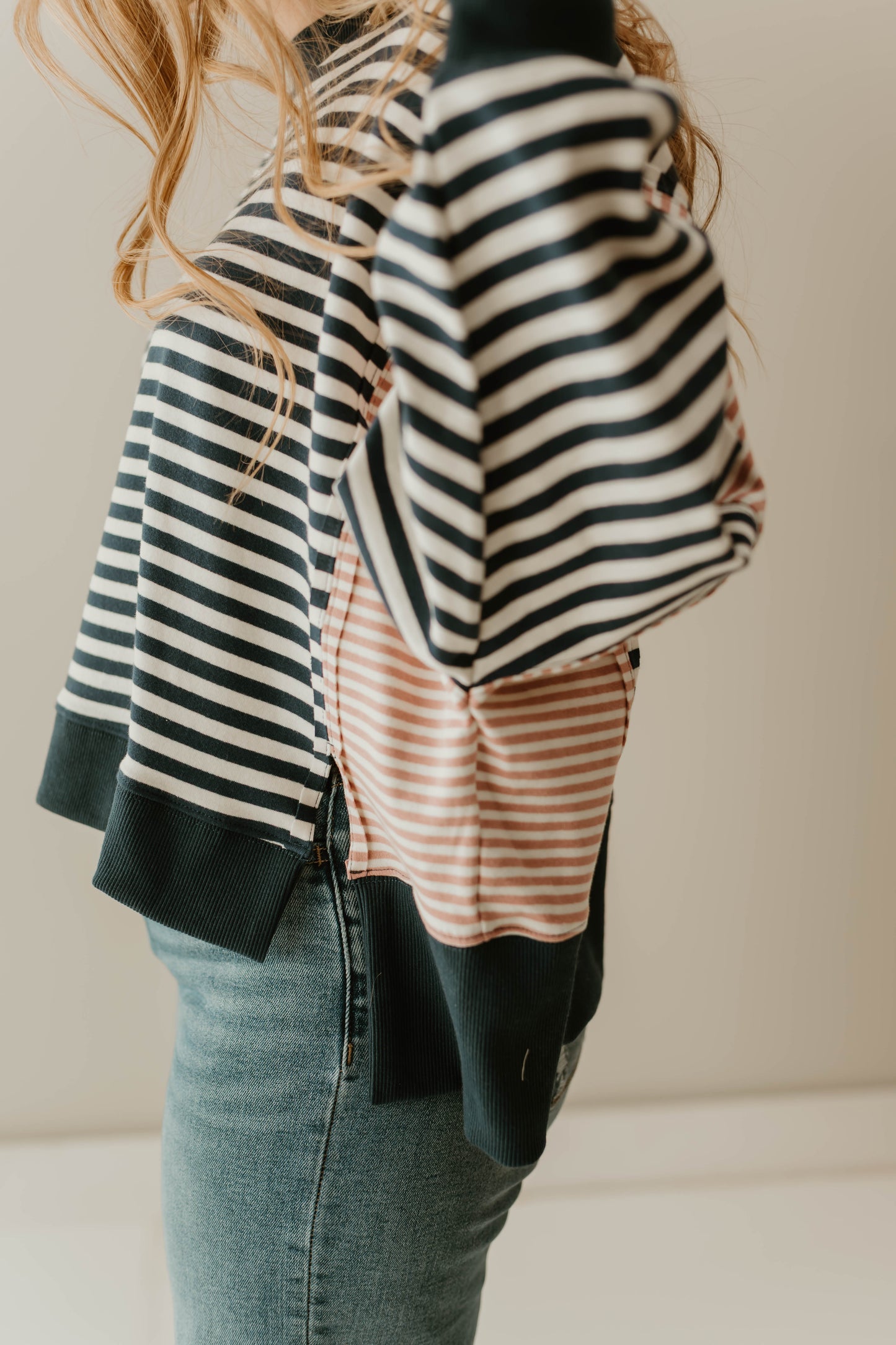NAVY + PINK STRIPED PULLOVER