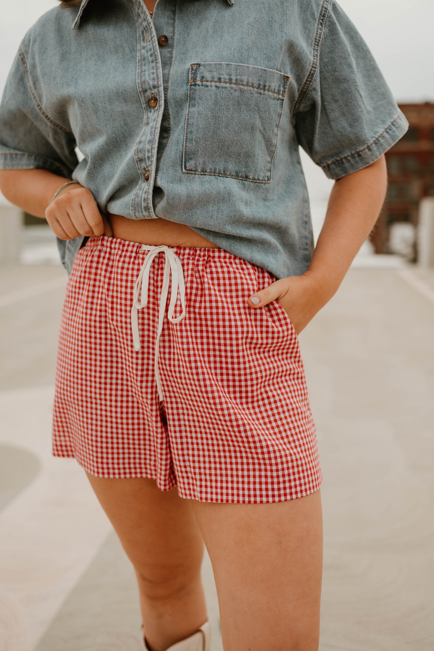 RED + CREAM CHECKERED SHORTS