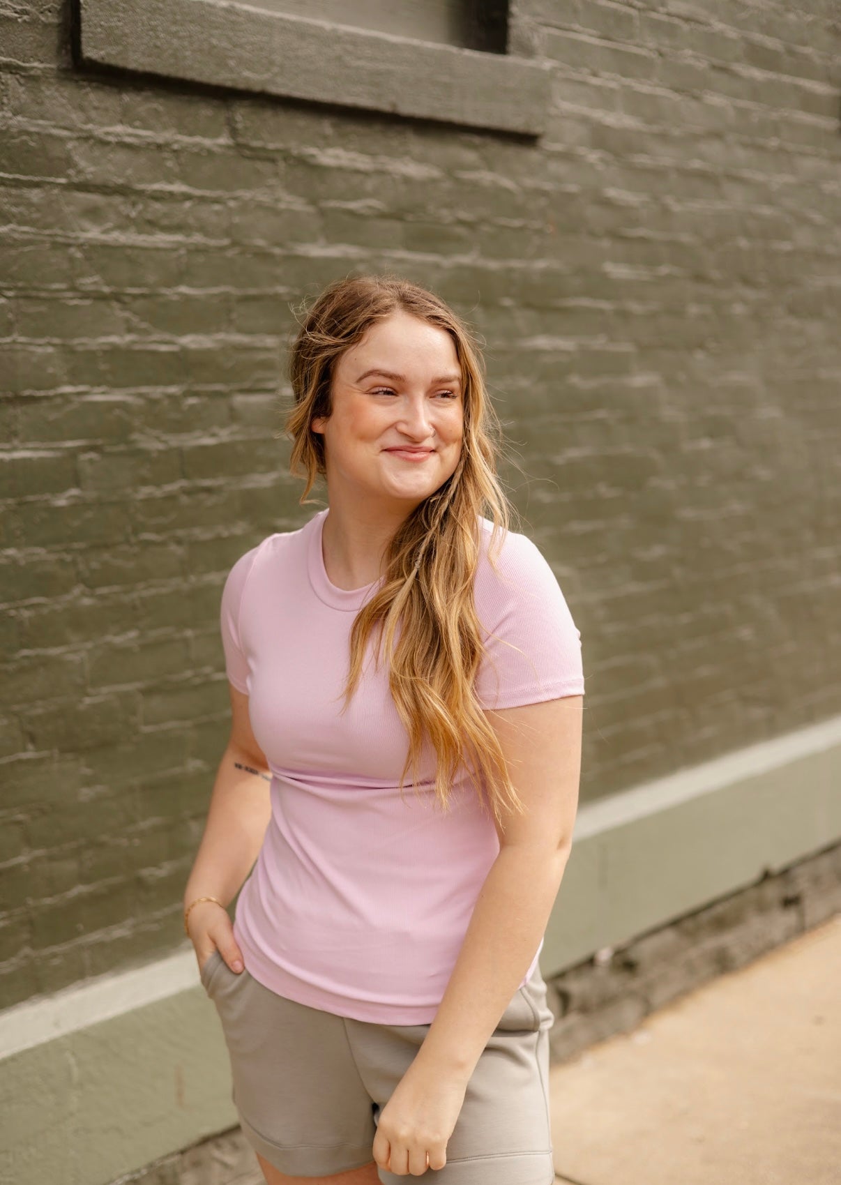 PINK RIBBED SHORT SLEEVE TOP