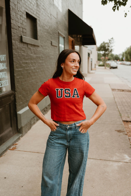 RED USA SHORT SLEEVE BABY TEE