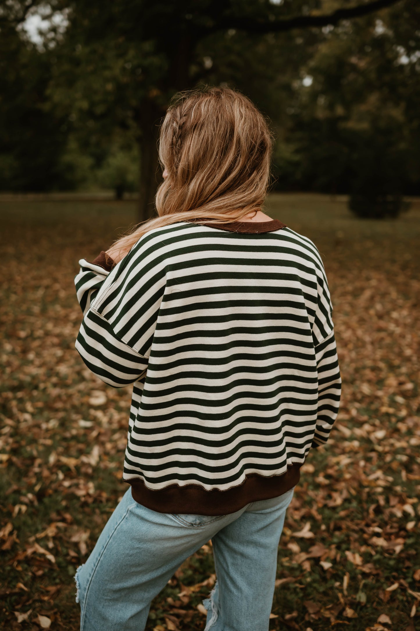 FOREST GREEN + BROWN STRIPED PULLOVER