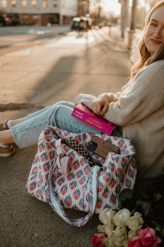 PINK FLORAL DUFFLE BAG