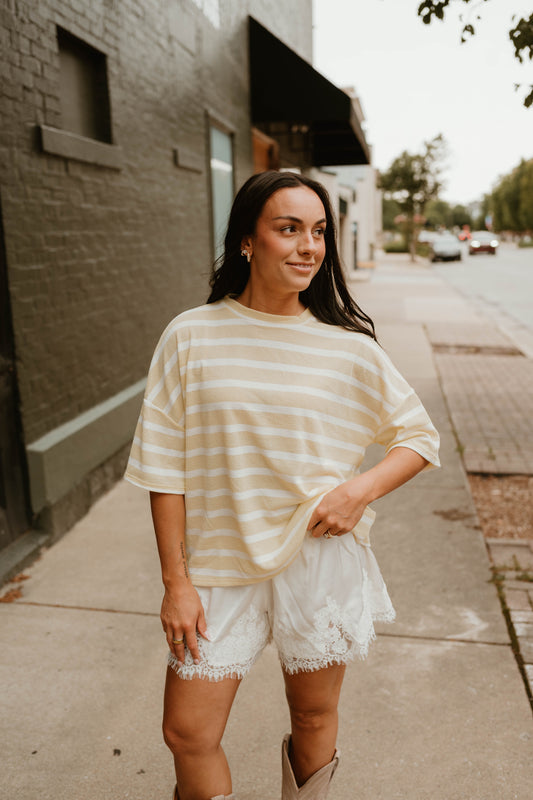 BUTTER YELLOW STRIPED KNIT TEE