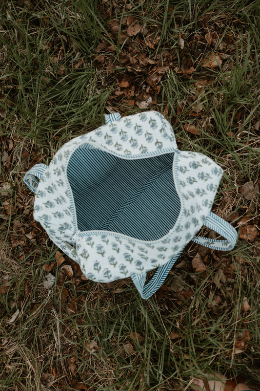 BLUE + GREEN FLORAL DUFFLE BAG