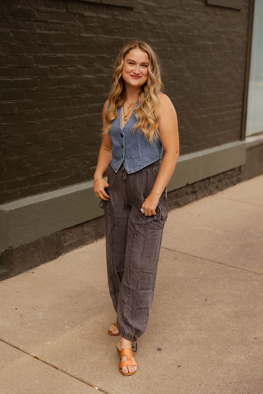 GRAY CARGO JOGGER BOTTOMS