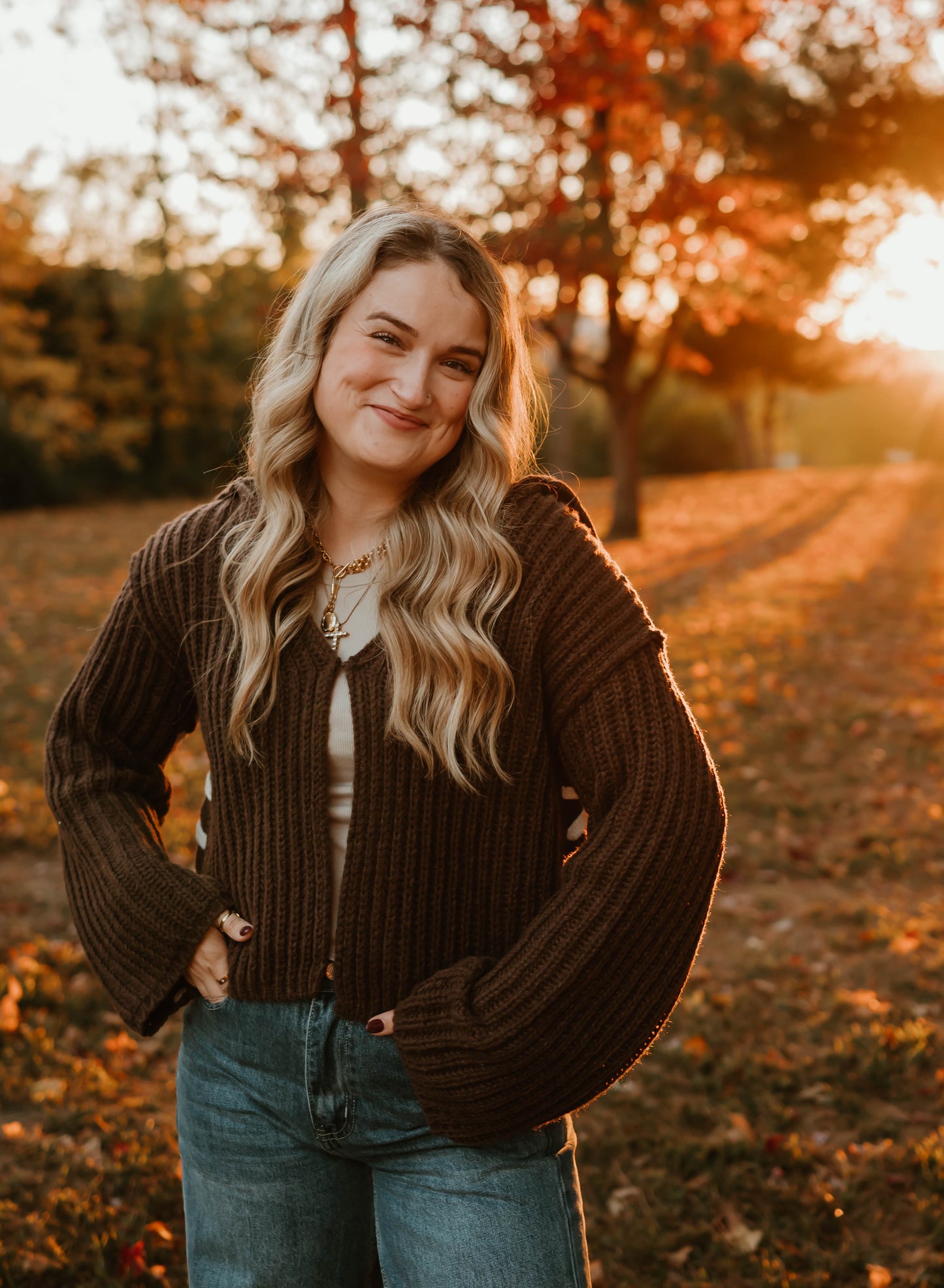 CHOCOLATE COLLARED OPEN STITCH SWEATER