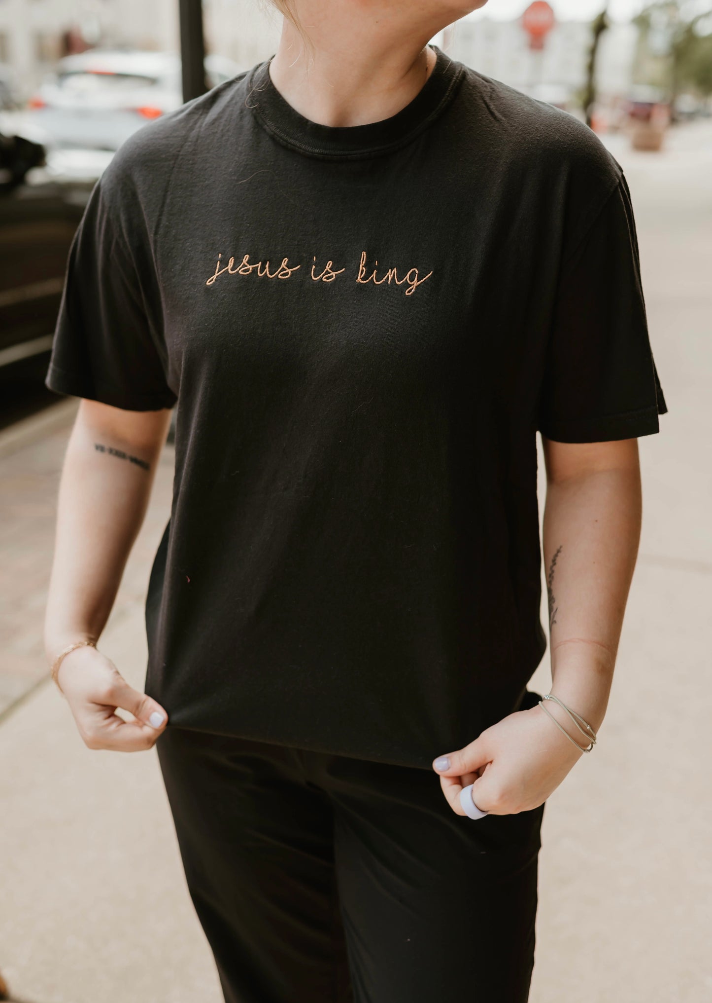 EMBROIDERED JESUS IS KING TEE