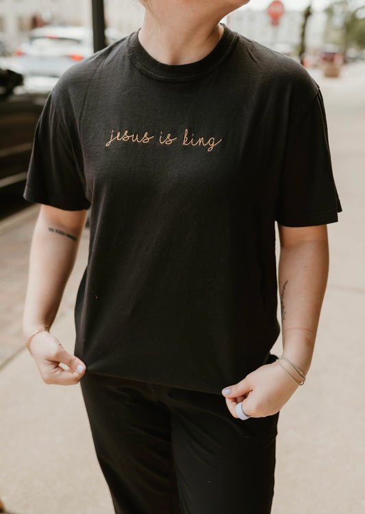 EMBROIDERED JESUS IS KING TEE