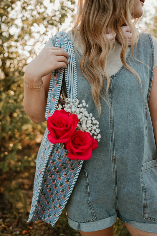 PERIWINKLE + PINK FLORAL TOTE