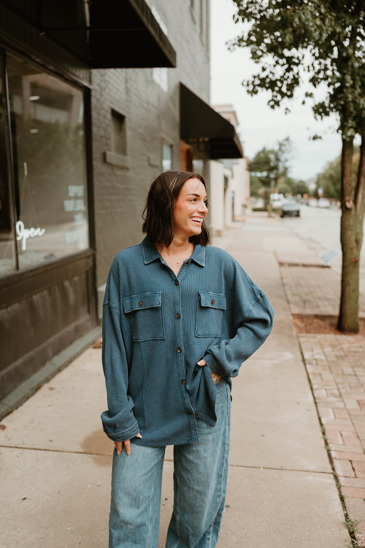 BLUE MINERAL WASH WAFFLE SHACKET