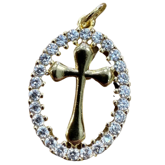OVAL DIAMOND CROSS CHARM