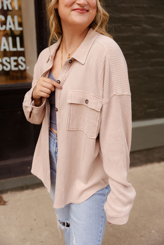 OATMEAL WAFFLE KNIT SHACKET