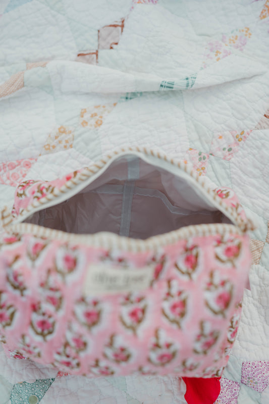 PINK + YELLOW FLORAL MAKEUP BAG