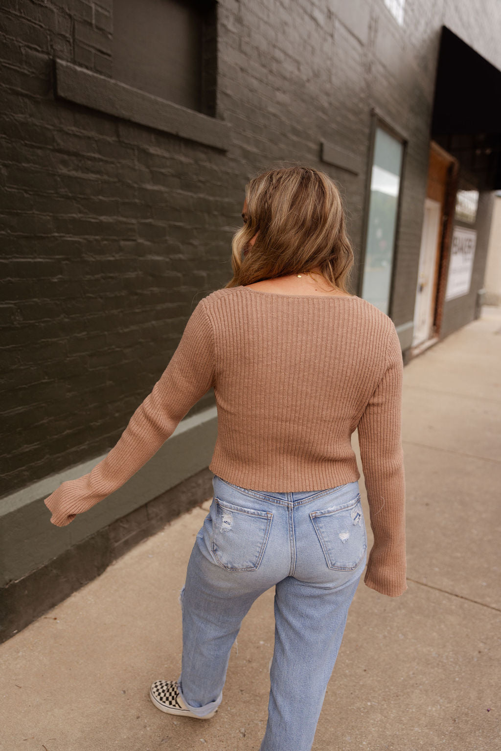 TAN TIE FRONT SWEATER
