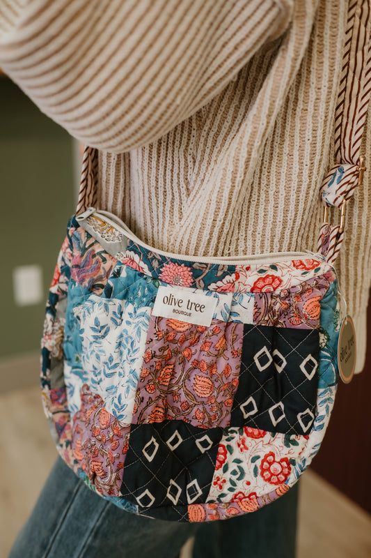 NAVY + PURPLE QUILTED PATCHWORK CROSSBODY