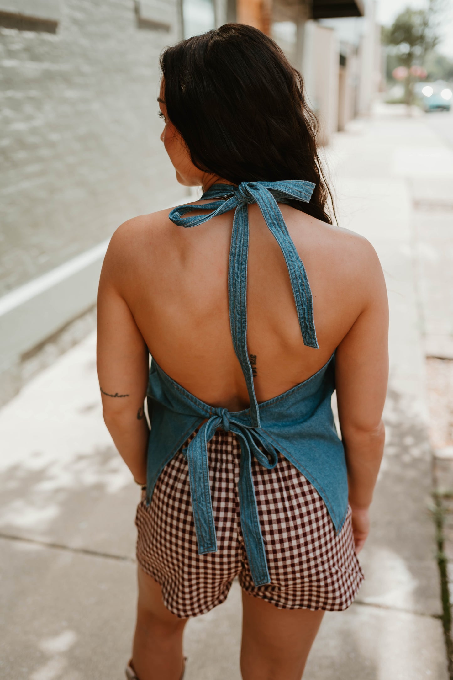 RED GINGHAM ELASTIC WAIST SHORTS