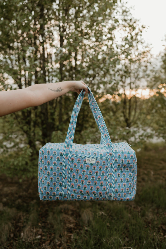 PERIWINKLE + PINK FLORAL DUFFLE BAG