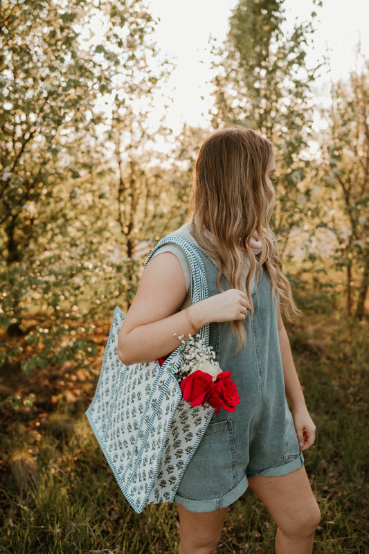BLUE + GREEN FLORAL TOTE
