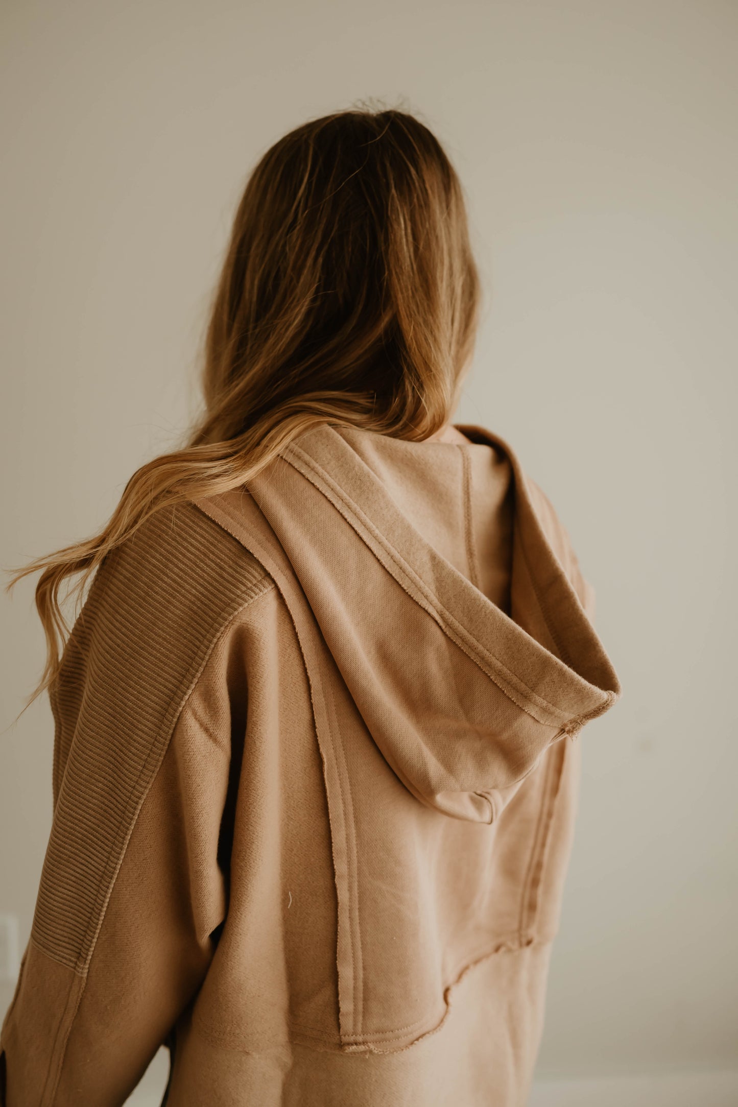 TAN HOODED HENLEY PULLOVER