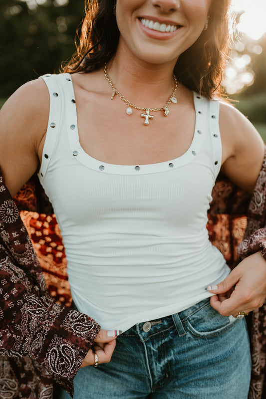 WHITE STUD KNIT TANK