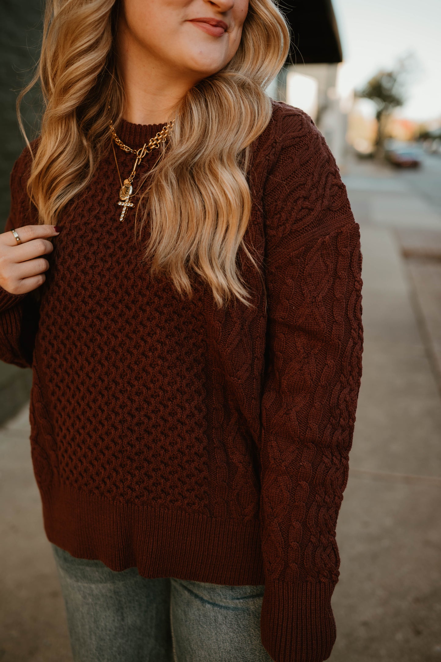 MAROON CABLE KNIT VINTAGE SWEATER
