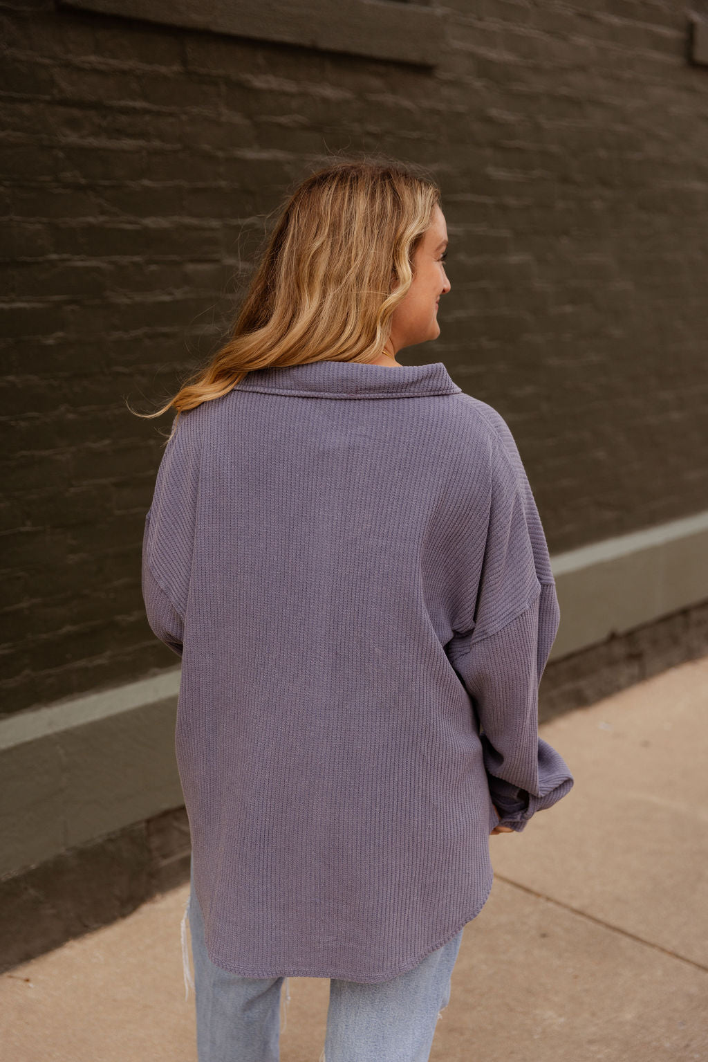 BLUE WAFFLE KNIT SHACKET