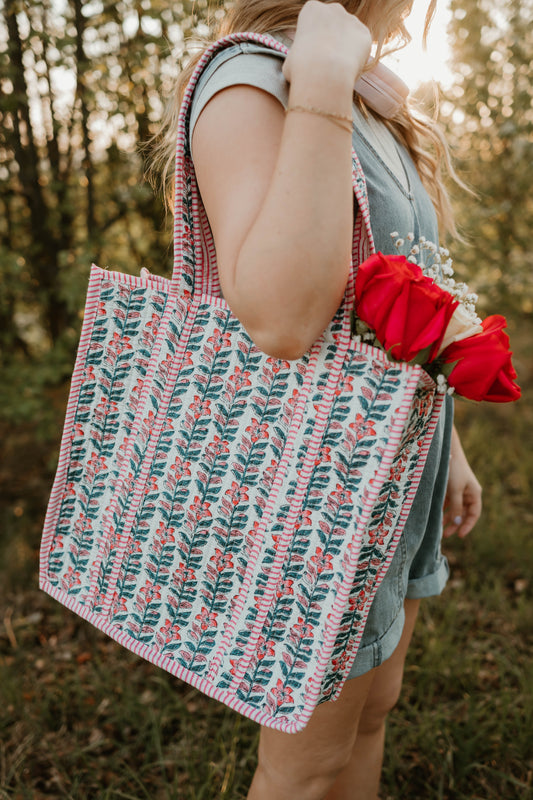 PINK + BLUE FLORAL TOTE