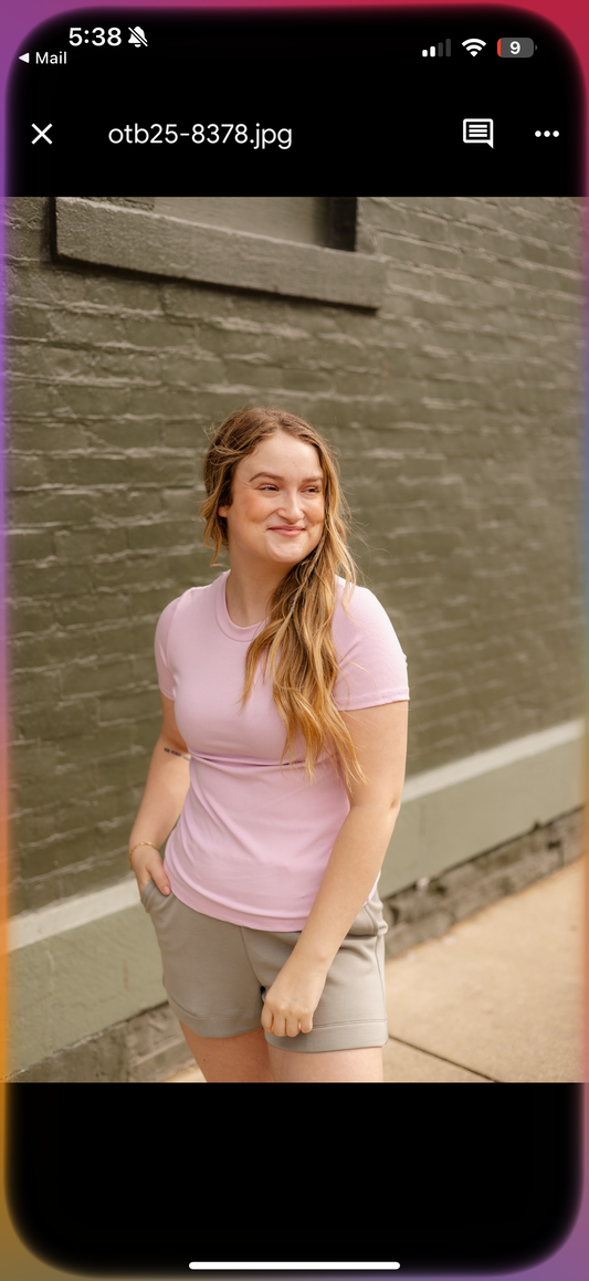 PINK RIBBED SHORT SLEEVE TOP