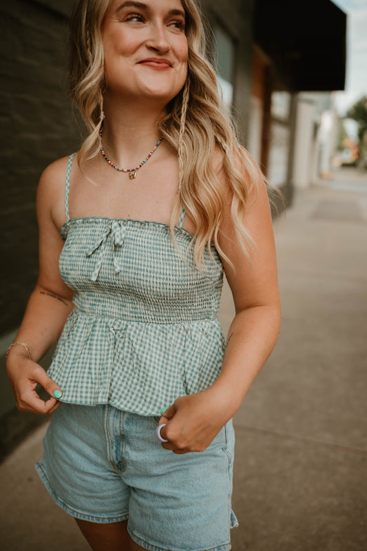 GINGHAM RUFFLE TANK TOP