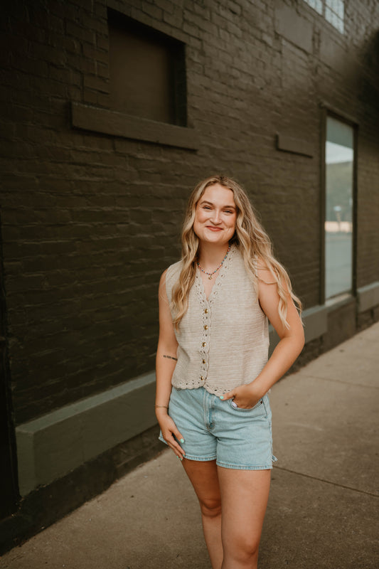 CROCHET TRIM SWEATER VEST