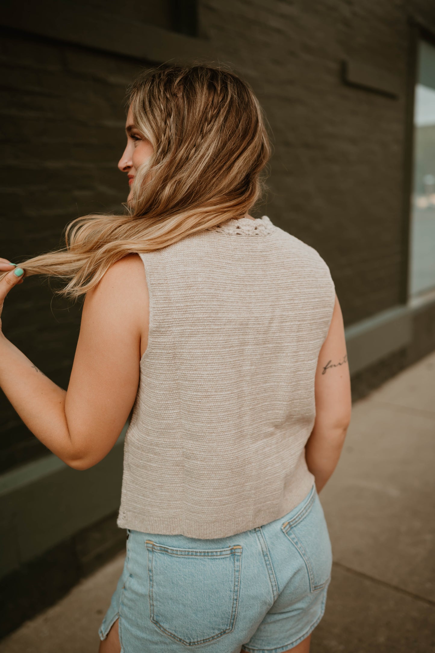 CROCHET TRIM SWEATER VEST