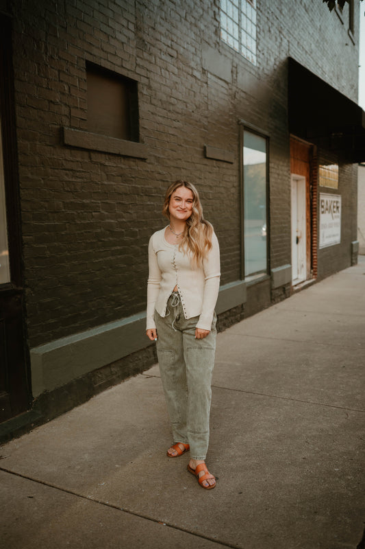 OATMEAL WAFFLE BUTTON LONG SLEEVE