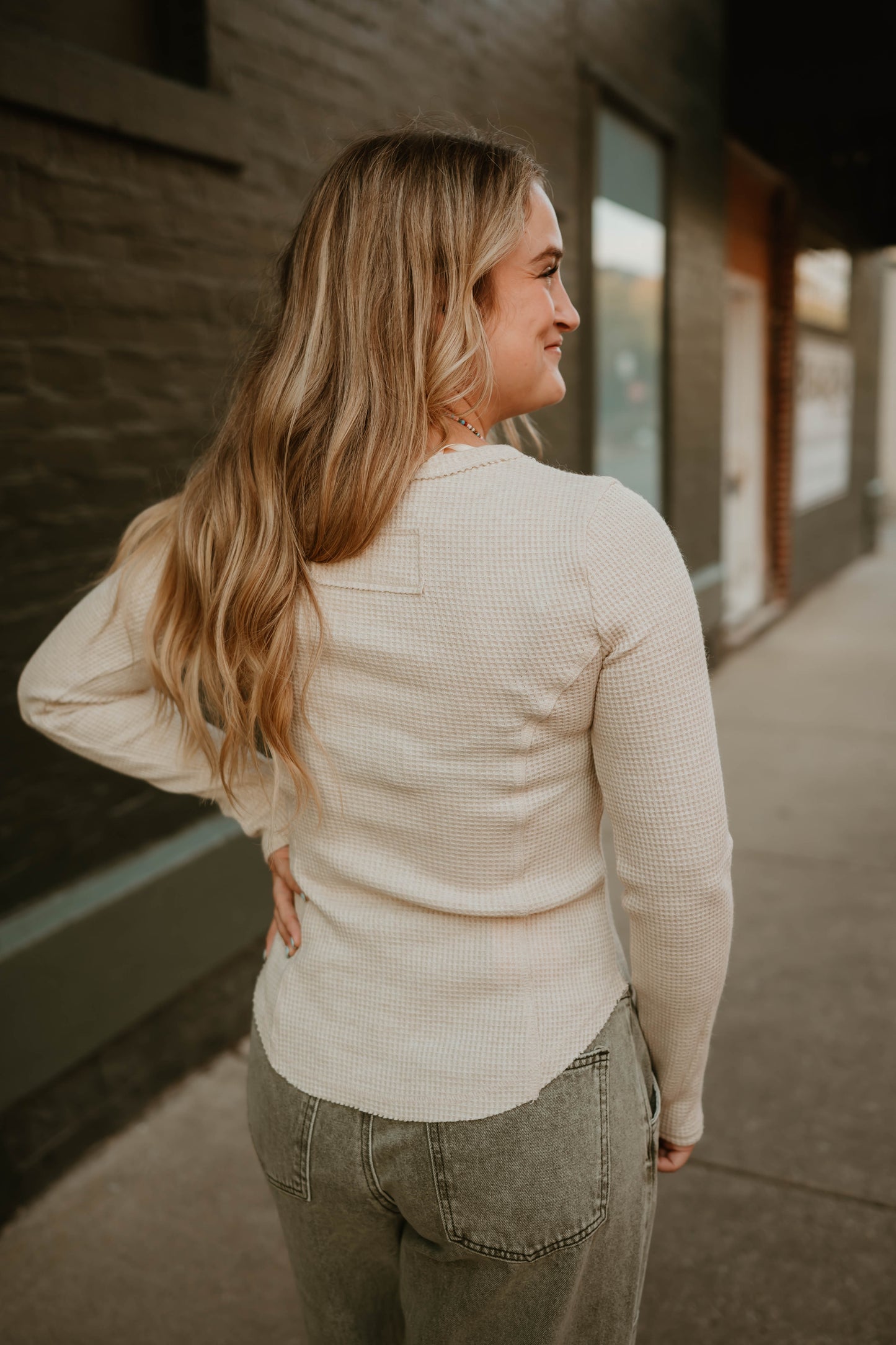 OATMEAL WAFFLE BUTTON LONG SLEEVE