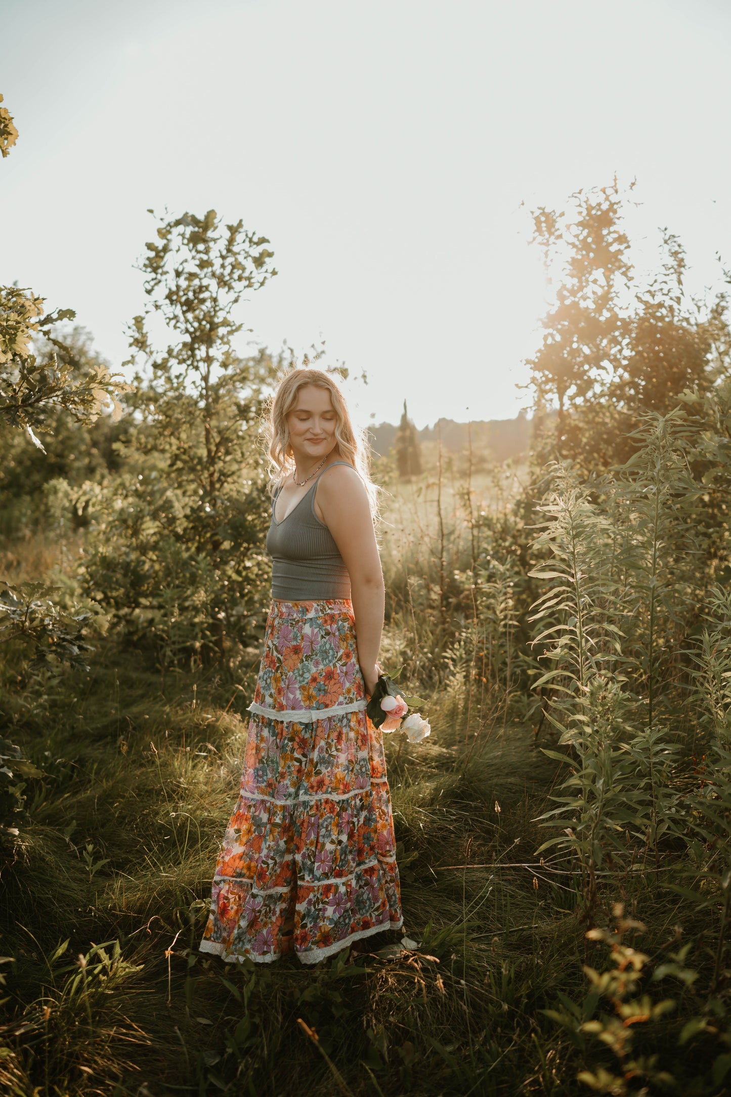 FLORAL LACE TIERED MAXI SKIRT
