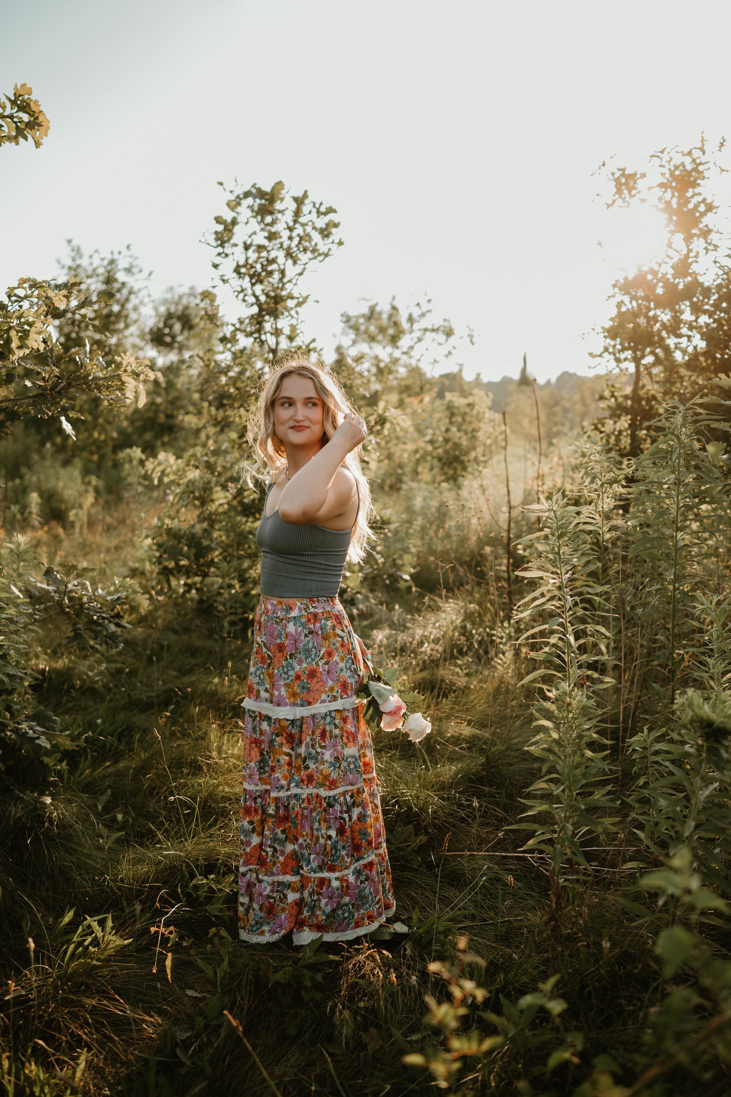 FLORAL LACE TIERED MAXI SKIRT