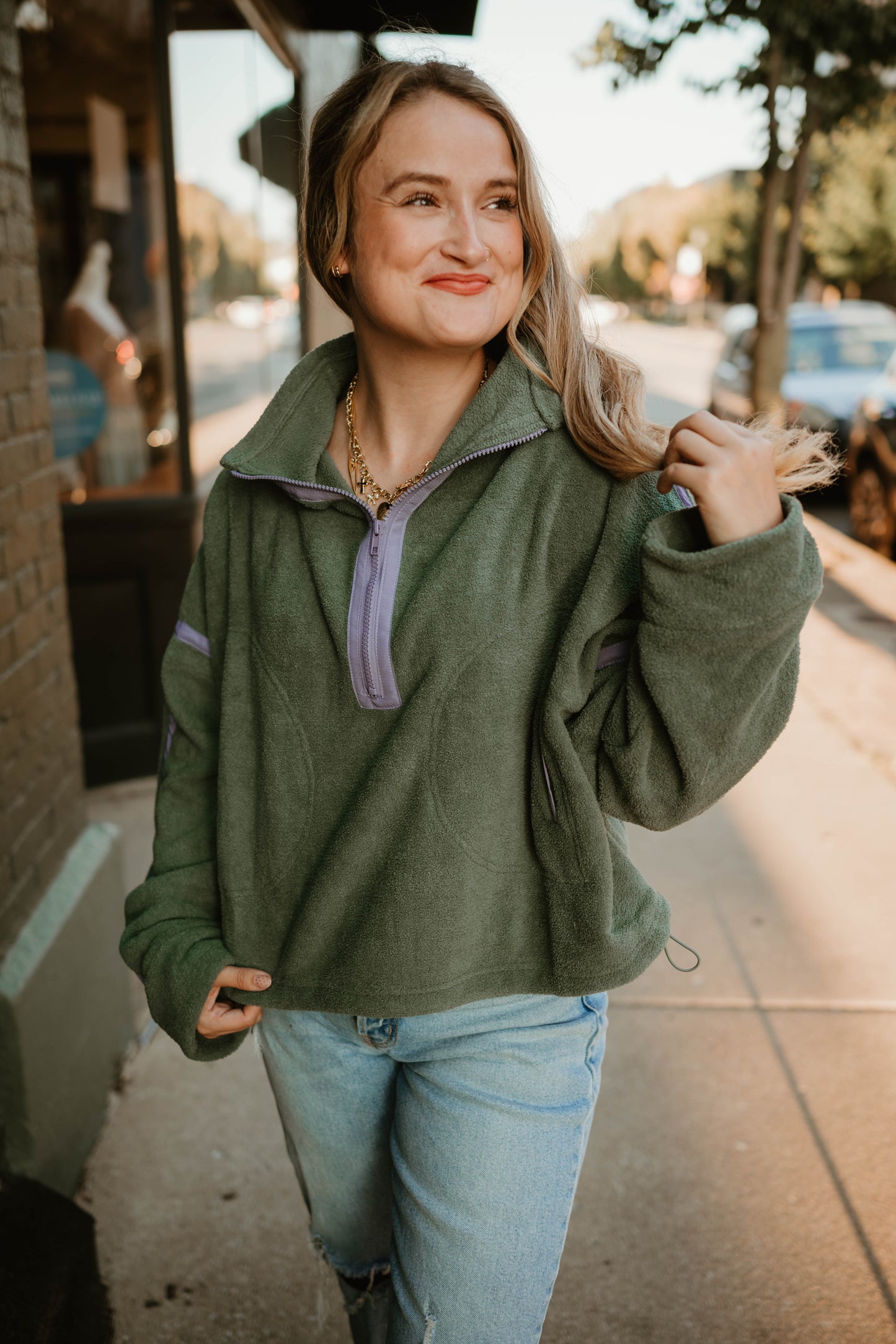 GREEN + LAVENDER TRIM HALF ZIP