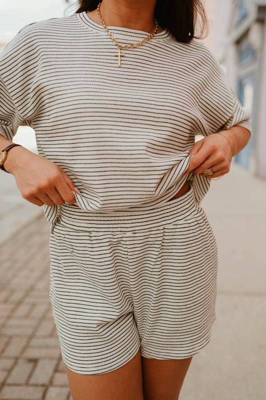 IVORY + BLACK STRIPED TEE & SHORTS SET