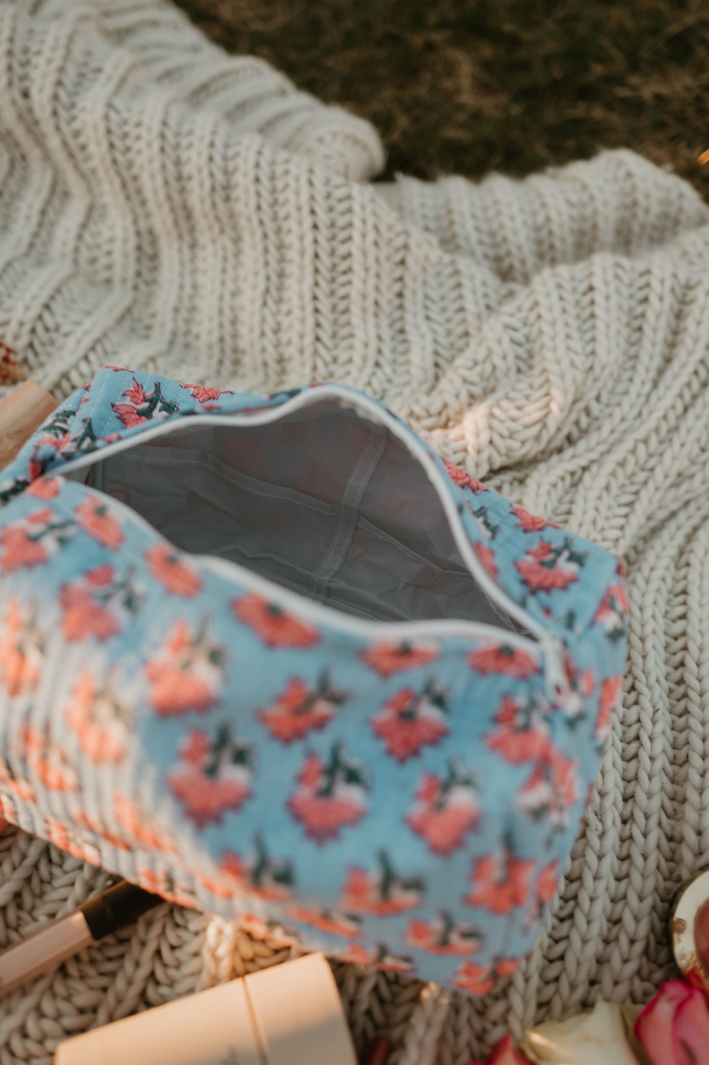 BLUE + PINK FLORAL MAKEUP BAG