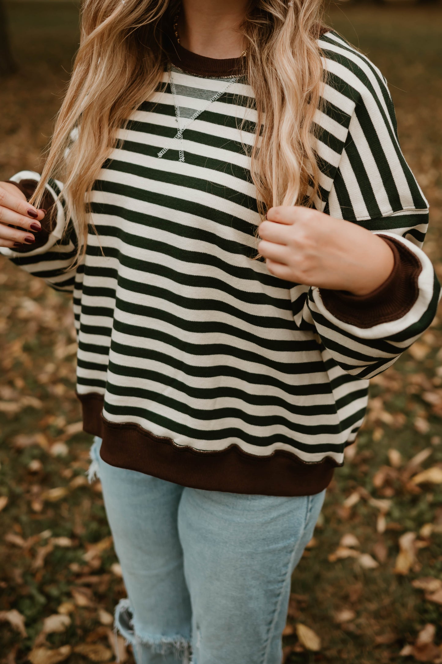 FOREST GREEN + BROWN STRIPED PULLOVER