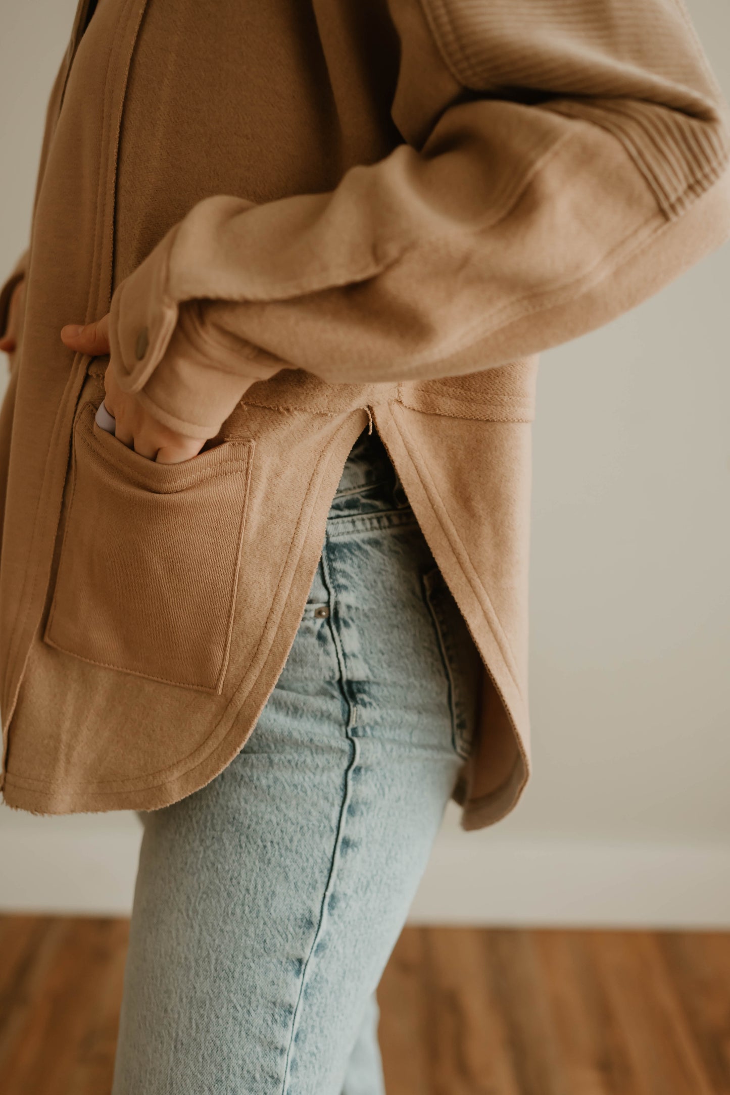 TAN HOODED HENLEY PULLOVER