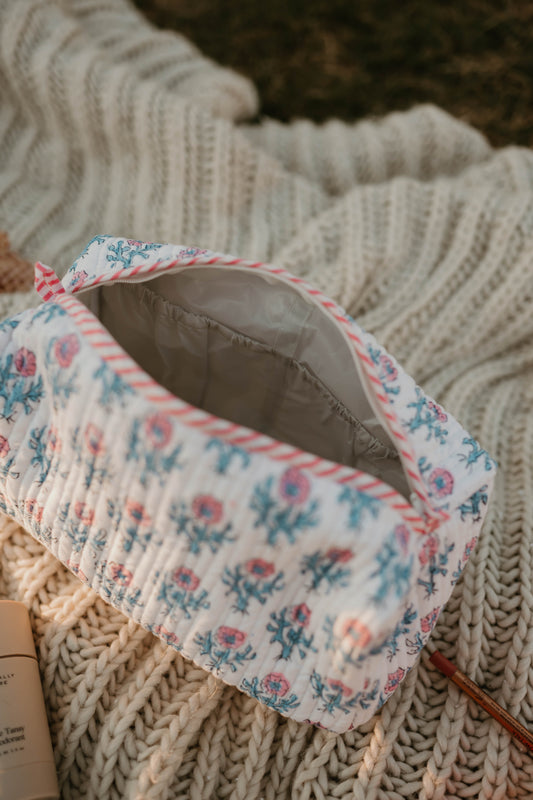 PINK + BLUE FLORAL MAKEUP BAG