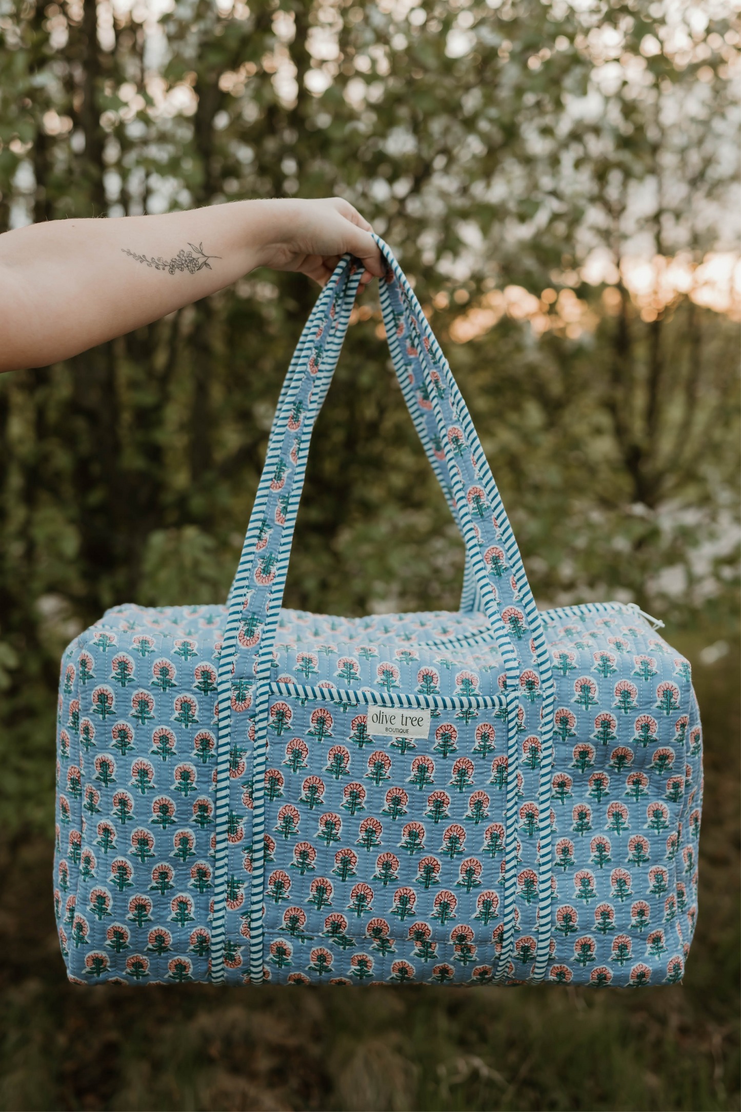PERIWINKLE + PINK FLORAL DUFFLE BAG