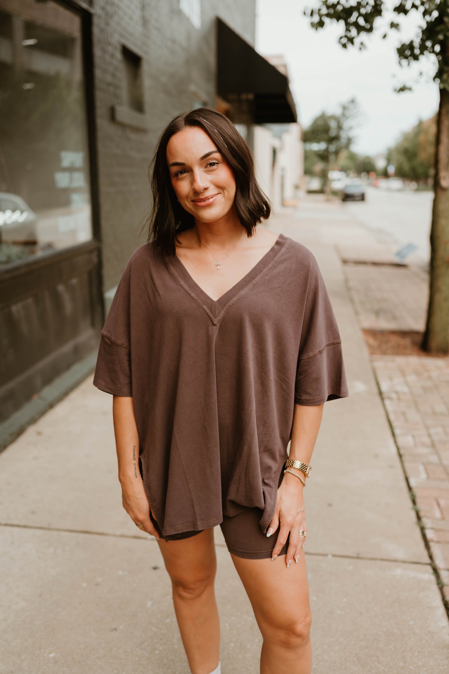 MOCHA OVERSIZED TEE + BIKER SHORT LOUNGE SET