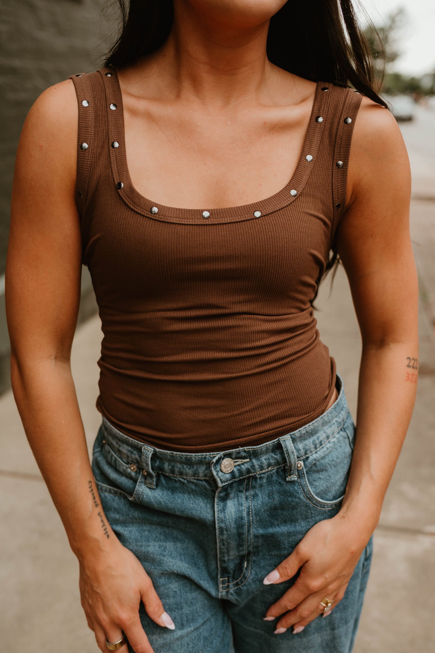 BROWN STUD KNIT TANK