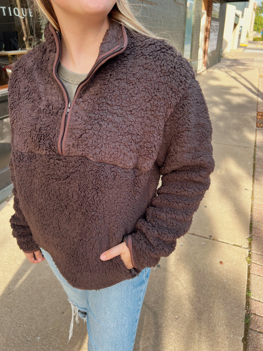 BROWN TEDDY HALF ZIP PULLOVER